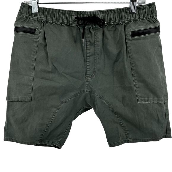 Zanerobe Shorts Drawstring Zip Pockets Streetwear Stretch Olive Green 36 - Picture 1 of 5